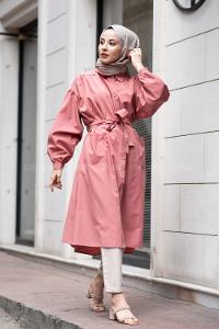 Modalamelif Fularlı Uzun Gömlek Gül Kurusu