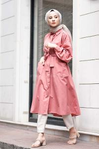 Modalamelif Fularlı Uzun Gömlek Gül Kurusu