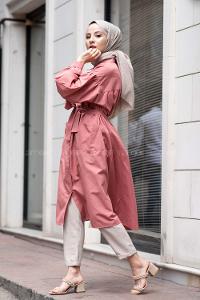 Modalamelif Fularlı Uzun Gömlek Gül Kurusu