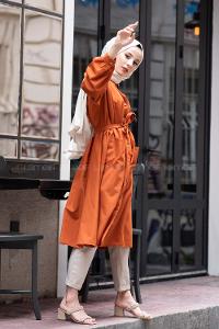 Modalamelif Fularlı Uzun Gömlek Kiremit