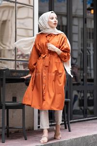 Modalamelif Fularlı Uzun Gömlek Kiremit