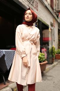 Modalamelif Fularlı Uzun Gömlek Krem