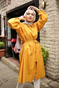 Modalamelif Fularlı Uzun Gömlek Sarı