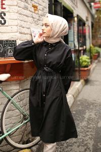 Modalamelif Fularlı Uzun Gömlek Siyah