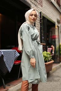 Modalamelif Fularlı Uzun Gömlek Su Yeşili