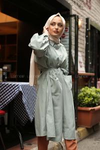 Modalamelif Fularlı Uzun Gömlek Su Yeşili