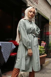 Modalamelif Fularlı Uzun Gömlek Su Yeşili