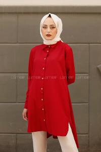 Modalamelif Yırtmaçlı Arkası Uzun Gömlek Kırmızı