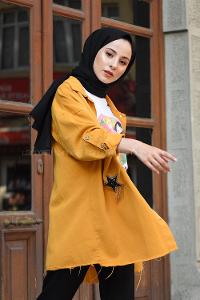 Modalamelif Cebi Yıldız Yapışkanlı Ceket Hardal Sarısı