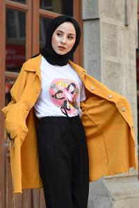 Modalamelif Cebi Yıldız Yapışkanlı Ceket Hardal Sarısı