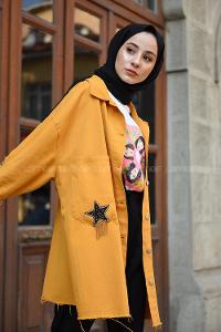 Modalamelif Cebi Yıldız Yapışkanlı Ceket Hardal Sarısı