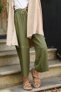 Modalamelif Hasır İpli Bol Paça Pantolon Haki