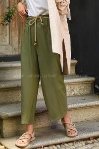 Modalamelif Hasır İpli Bol Paça Pantolon Haki