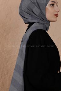 Quu Organik Cotton Şal Kalın Çizgili Füme