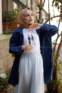 Modalamelif Oversize Gizli Cepli Kot Gömlek Koyu Mavi