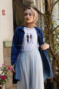 Modalamelif Oversize Gizli Cepli Kot Gömlek Koyu Mavi