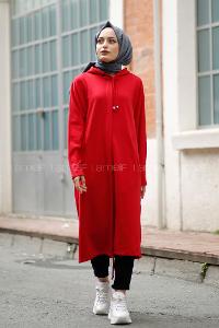 Modalamelif Kapşonlu Uzun Spor Kap Kırmızı