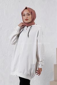 Modalamelif Kapüşonlu Hırka Beyaz