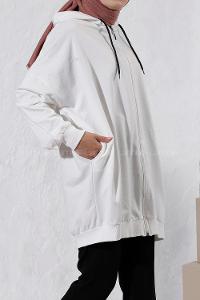 Modalamelif Kapüşonlu Hırka Beyaz