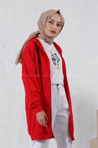 Modalamelif Kapüşonlu Hırka Kırmızı