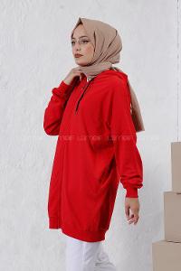 Modalamelif Kapüşonlu Hırka Kırmızı