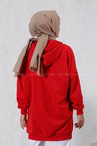 Modalamelif Kapüşonlu Hırka Kırmızı