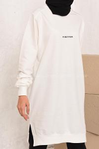 Modalamelif A Better Baskılı Yırtmaçlı Sweatshirt Beyaz