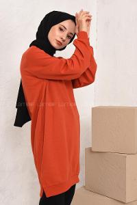 Modalamelif A Better Baskılı Yırtmaçlı Sweatshirt Kiremit