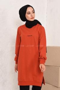 Modalamelif A Better Baskılı Yırtmaçlı Sweatshirt Kiremit