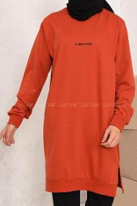 Modalamelif A Better Baskılı Yırtmaçlı Sweatshirt Kiremit