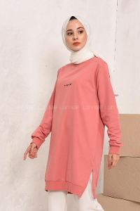 Modalamelif A Better Baskılı Yırtmaçlı Sweatshirt Toz Pembe