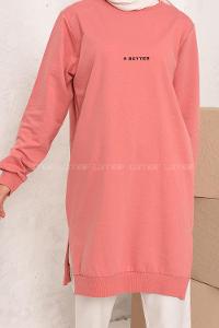 Modalamelif A Better Baskılı Yırtmaçlı Sweatshirt Toz Pembe