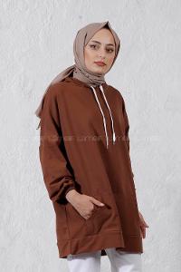 Modalamelif Salaş Kapşonlu Arka Yazılı Sweat Acı Kahve