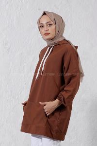 Modalamelif Salaş Kapşonlu Arka Yazılı Sweat Acı Kahve