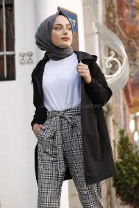 Black Hood Neck Long Arm Cotton Cardigan