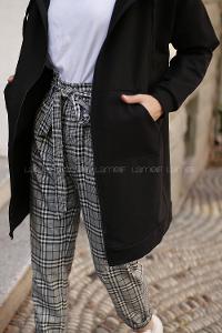 Black Hood Neck Long Arm Cotton Cardigan