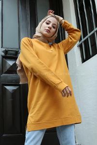 Modalamelif A Better Baskılı Yırtmaçlı Sweatshirt  Hardal Sarısı