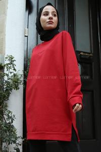 Modalamelif A Better Baskılı Yırtmaçlı Sweatshirt  Kırmızı