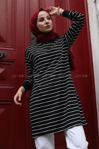 Modalamelif Çizgili Basıc Tunik Siyah