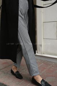 Modalamelif Dale Dublle Paça Ekose Pantolon Siyah Beyaz