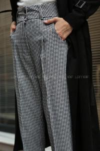 Modalamelif Dale Dublle Paça Ekose Pantolon Siyah Beyaz