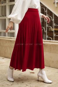 Modalamelif Pliseli Kadife Etek Kırmızı