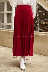 Modalamelif Pliseli Kadife Etek Kırmızı