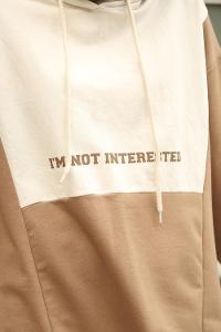 Modalamelif Kapşonlu İnterested Baskılı Sweat Sütlü Kahve