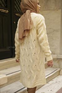 Modalamelif Saç Örgülü Çift Cepli Hırka Kemik Rengi