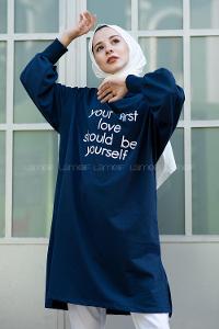 Modalamelif Balon Kol Love Tunik Lacivert