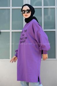 Modalamelif Balon Kol Love Tunik Mor