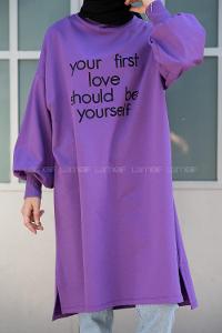 Modalamelif Balon Kol Love Tunik Mor
