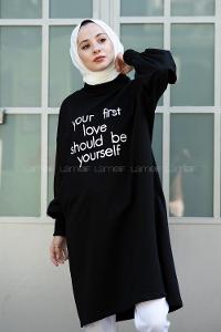 Modalamelif Balon Kol Love Tunik Siyah