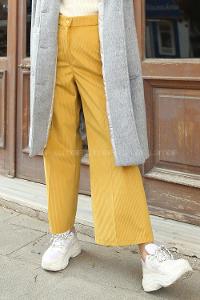 Modalamelif Bol Paça Kadife Pantolon Hardal Sarısı